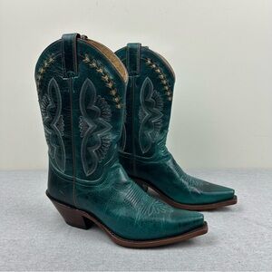 Justin Boots Damiana Turquoise Teal Blue Green Leather Western Cowboy Boots, 9.5